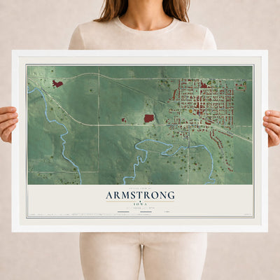 Map of Armstrong, Iowa, 18 x 24 inch print in a white wood frame