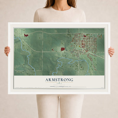 Map of Armstrong, Iowa, 24 x 36 inch print in a white wood frame