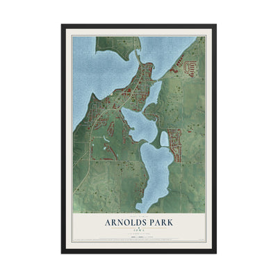 Map of Arnolds Park, Iowa, 12 x 18 inch print in a black wood frame