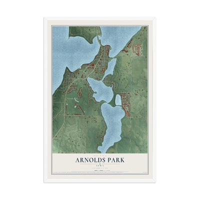 Map of Arnolds Park, Iowa, 12 x 18 inch print in a white wood frame