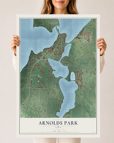 Map of Arnolds Park, Iowa, 24 x 36 inch unframed archival matte print