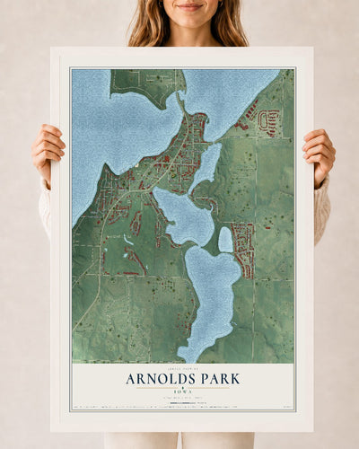 Map of Arnolds Park, Iowa, 24 x 36 inch print in a white wood frame