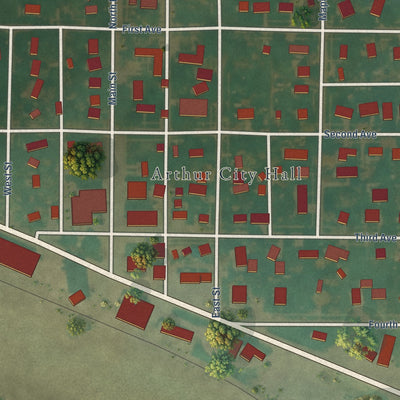 Close-up of the map of Arthur, Iowa print showing street and building detail