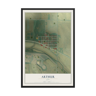 Map of Arthur, Iowa, 12 x 18 inch print in a black wood frame