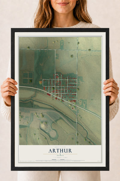 Map of Arthur, Iowa, 18 x 24 inch print in a black wood frame
