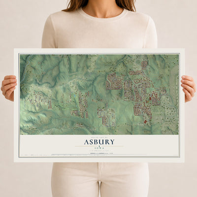Map of Asbury, Iowa, 12 x 18 inch unframed archival matte print