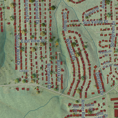 Close-up of the map of Asbury, Iowa print showing street and building detail
