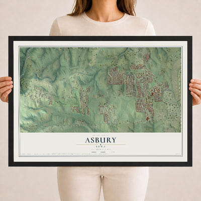 Map of Asbury, Iowa, 18 x 24 inch print in a black wood frame