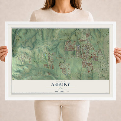 Map of Asbury, Iowa, 18 x 24 inch print in a white wood frame