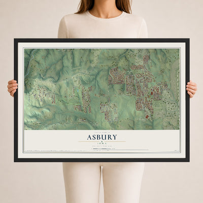 Map of Asbury, Iowa, 24 x 36 inch print in a black wood frame
