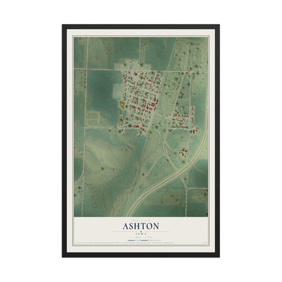 Map of Ashton, Iowa, 12 x 18 inch print in a black wood frame