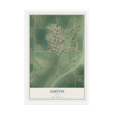 Map of Ashton, Iowa, 12 x 18 inch print in a white wood frame