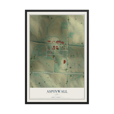 Map of Aspinwall, Iowa, 12 x 18 inch print in a black wood frame