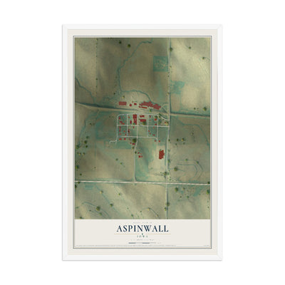 Map of Aspinwall, Iowa, 12 x 18 inch print in a white wood frame