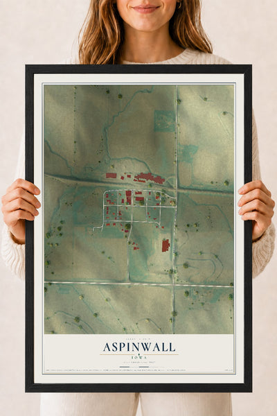 Map of Aspinwall, Iowa, 18 x 24 inch print in a black wood frame