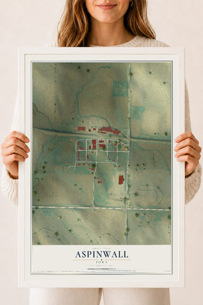 Map of Aspinwall, Iowa, 18 x 24 inch print in a white wood frame