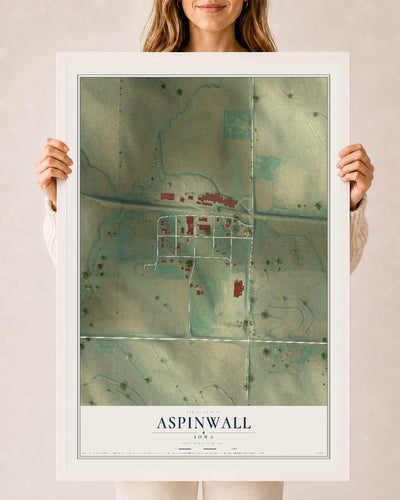 Map of Aspinwall, Iowa, 24 x 36 inch print in a white wood frame