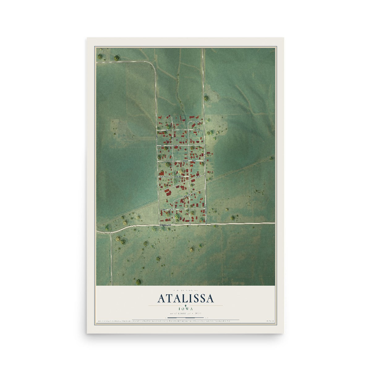 Map of Atalissa, Iowa, 12 x 18 inch unframed archival matte print