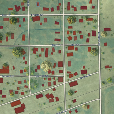 Close-up of the map of Atalissa, Iowa print showing street and building detail