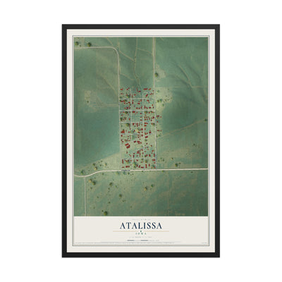 Map of Atalissa, Iowa, 12 x 18 inch print in a black wood frame