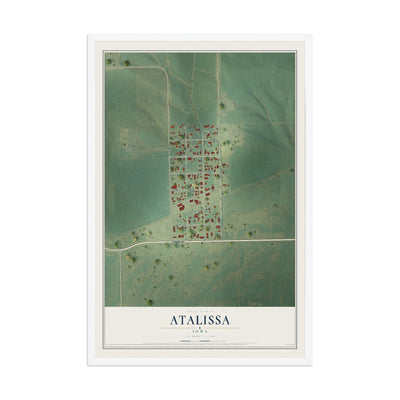 Map of Atalissa, Iowa, 12 x 18 inch print in a white wood frame