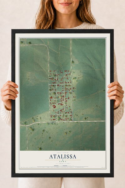 Map of Atalissa, Iowa, 18 x 24 inch print in a black wood frame