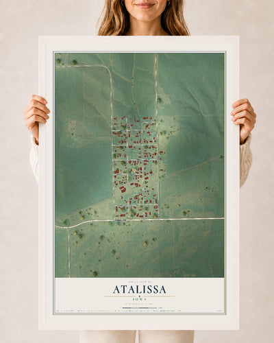 Map of Atalissa, Iowa, 24 x 36 inch print in a white wood frame