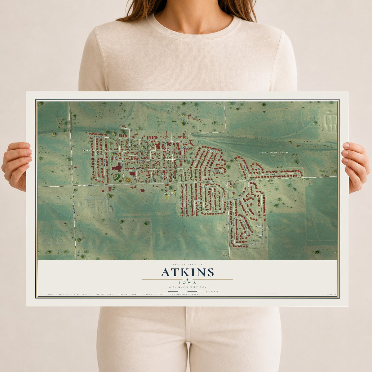 Map of Atkins, Iowa, 12 x 18 inch unframed archival matte print