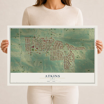 Map of Atkins, Iowa, 12 x 18 inch unframed archival matte print