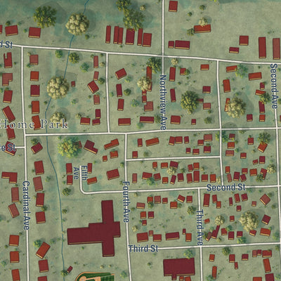 Second close-up of the map of Atkins, Iowa print showing more streets and buildings