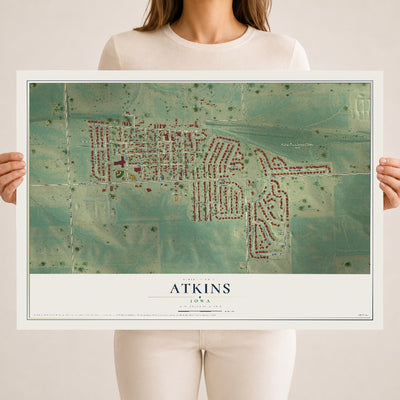 Map of Atkins, Iowa, 18 x 24 inch unframed archival matte print