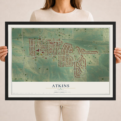 Map of Atkins, Iowa, 18 x 24 inch print in a black wood frame