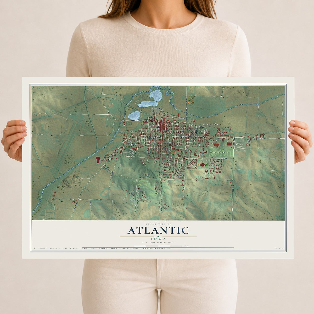 Map of Atlantic, Iowa, 12 x 18 inch unframed archival matte print
