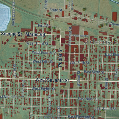 Close-up of the map of Atlantic, Iowa print showing street and building detail