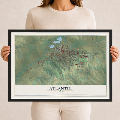 Map of Atlantic, Iowa, 12 x 18 inch print in a black wood frame