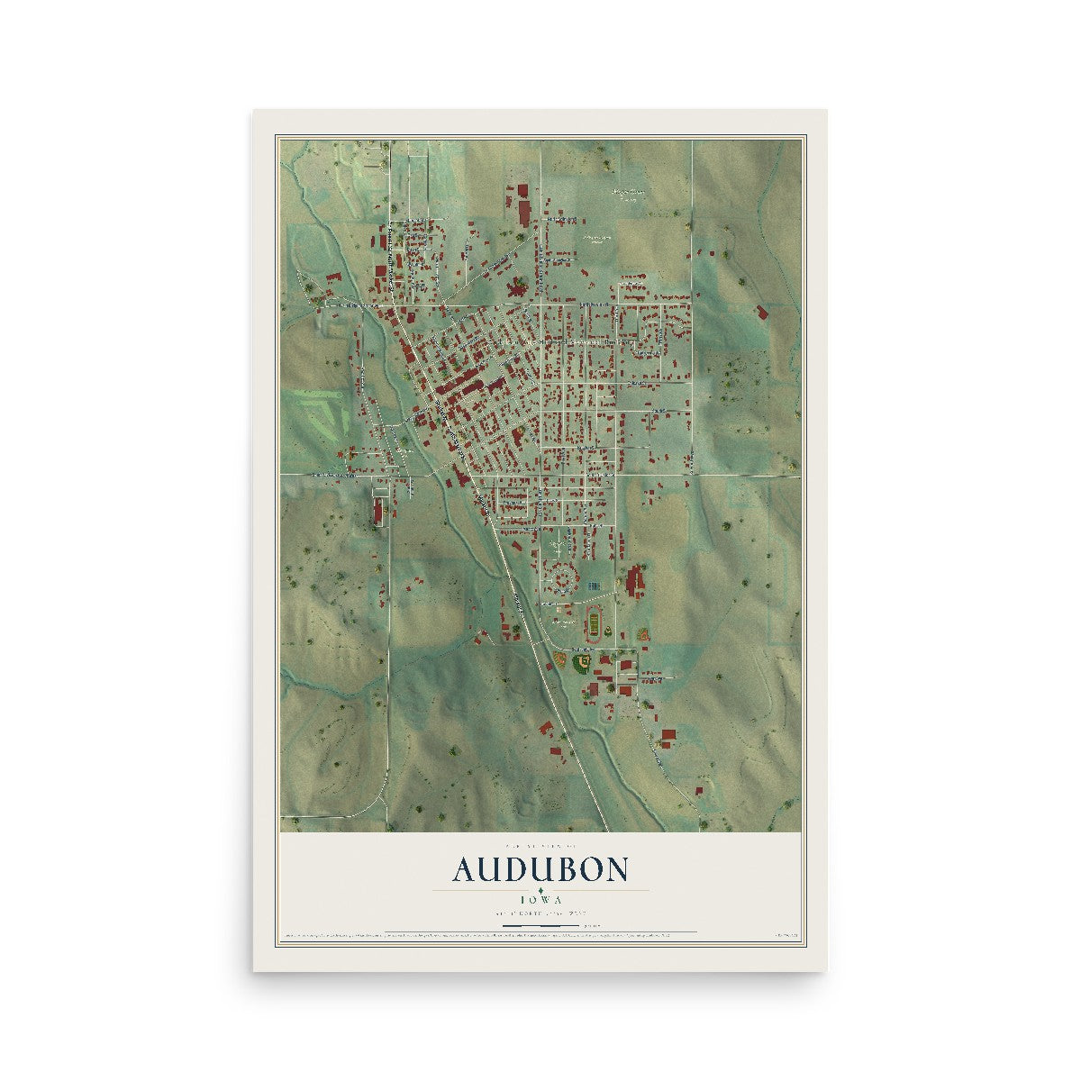 Map of Audubon, Iowa, 12 x 18 inch unframed archival matte print