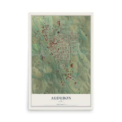 Map of Audubon, Iowa, 12 x 18 inch unframed archival matte print