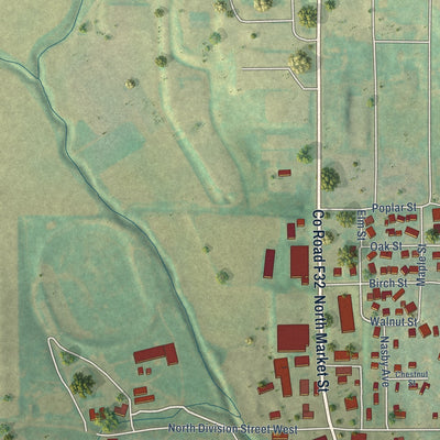 Second close-up of the map of Audubon, Iowa print showing more streets and buildings