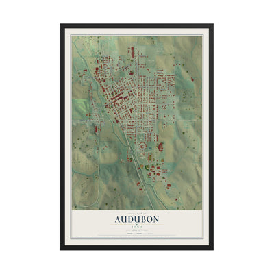 Map of Audubon, Iowa, 12 x 18 inch print in a black wood frame