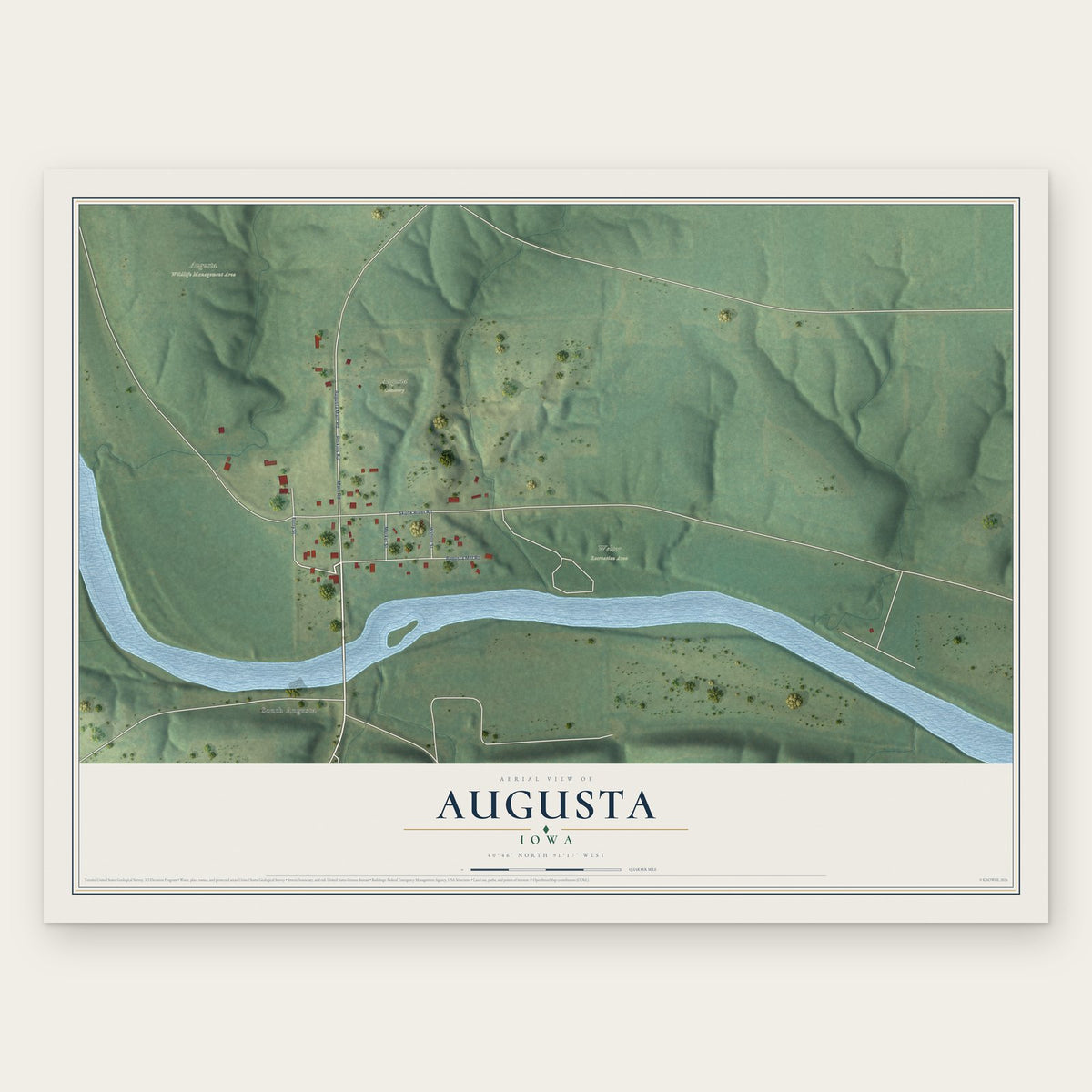 Augusta, Iowa map print, the full design