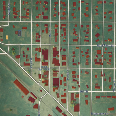 Close-up of the map of Aurelia, Iowa print showing street and building detail