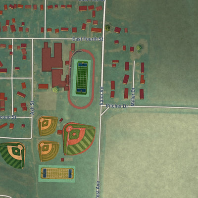 Second close-up of the map of Aurelia, Iowa print showing more streets and buildings