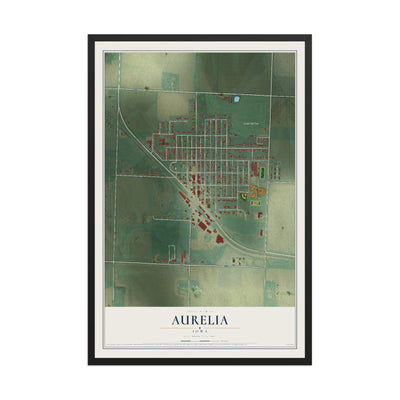 Map of Aurelia, Iowa, 12 x 18 inch print in a black wood frame