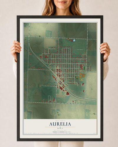 Map of Aurelia, Iowa, 24 x 36 inch print in a black wood frame