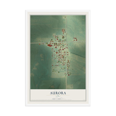 Map of Aurora, Iowa, 12 x 18 inch print in a white wood frame