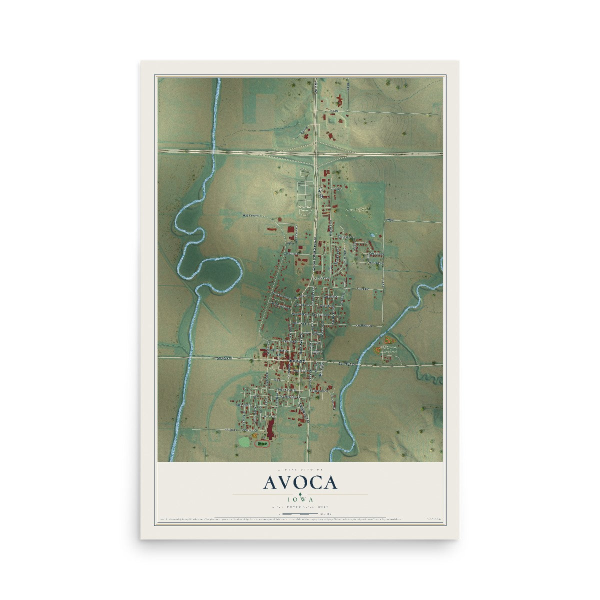 Map of Avoca, Iowa, 12 x 18 inch unframed archival matte print