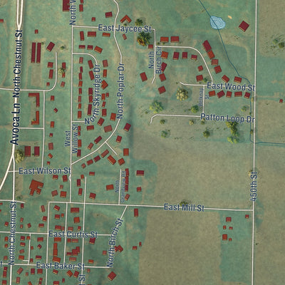 Second close-up of the map of Avoca, Iowa print showing more streets and buildings