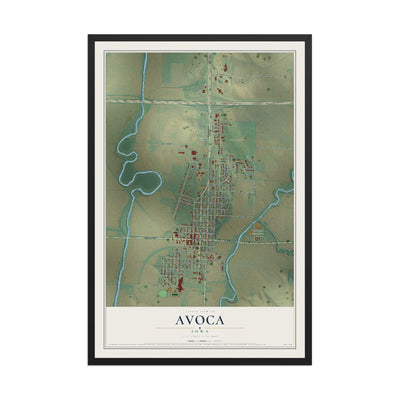 Map of Avoca, Iowa, 12 x 18 inch print in a black wood frame