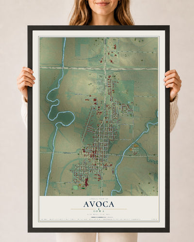 Map of Avoca, Iowa, 24 x 36 inch print in a black wood frame