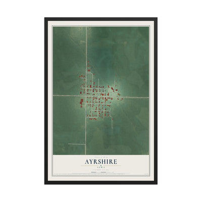 Map of Ayrshire, Iowa, 12 x 18 inch print in a black wood frame